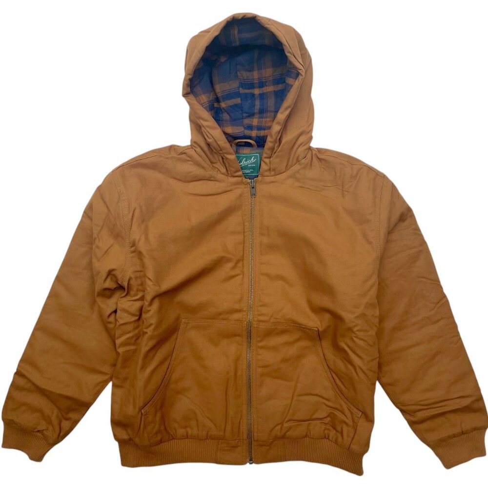 Woolrich Green Label Mens Brown Canvas Hooded Flannel Lined Work Outdoor Jacket